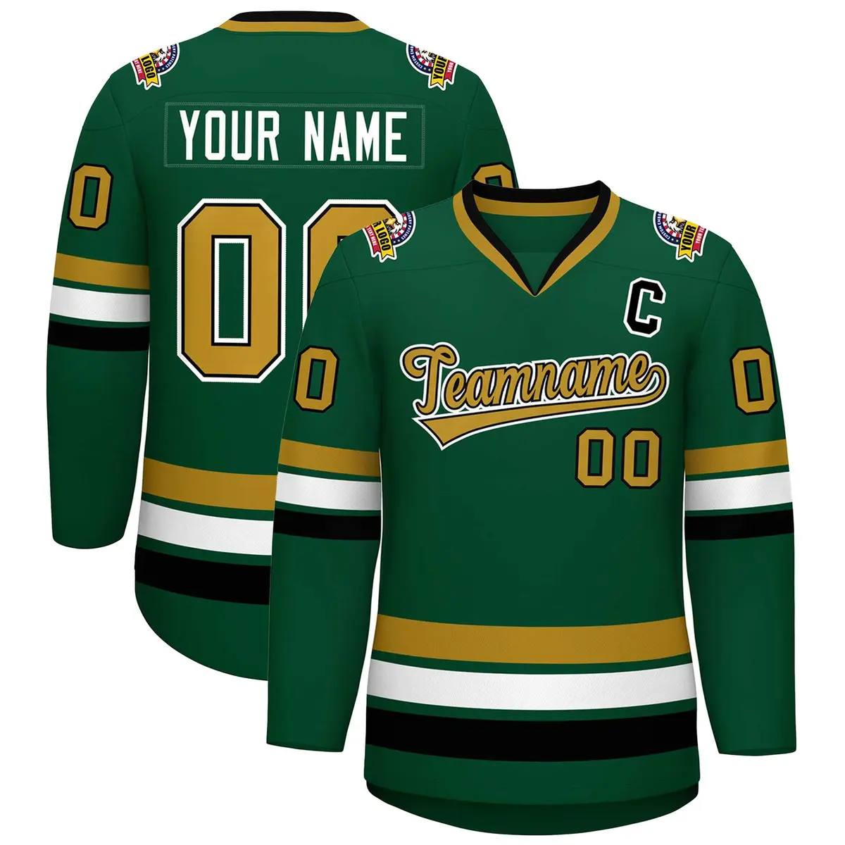 Green Old Gold Black-White Classic Hockey Jersey