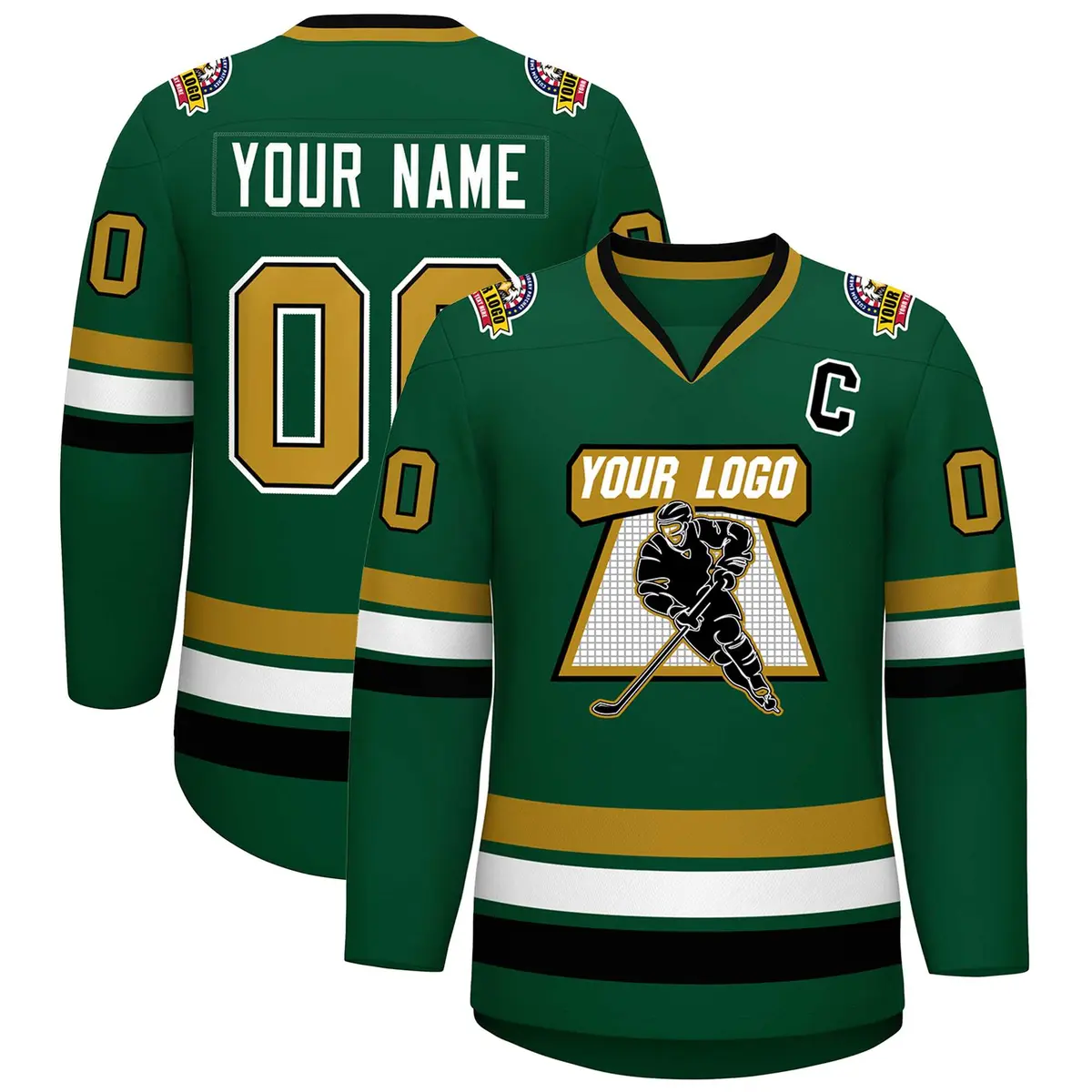 Green Old Gold Black-White Classic Hockey Jersey