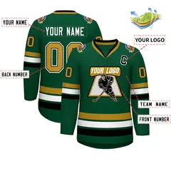 Green Old Gold Black-White Classic Hockey Jersey 2