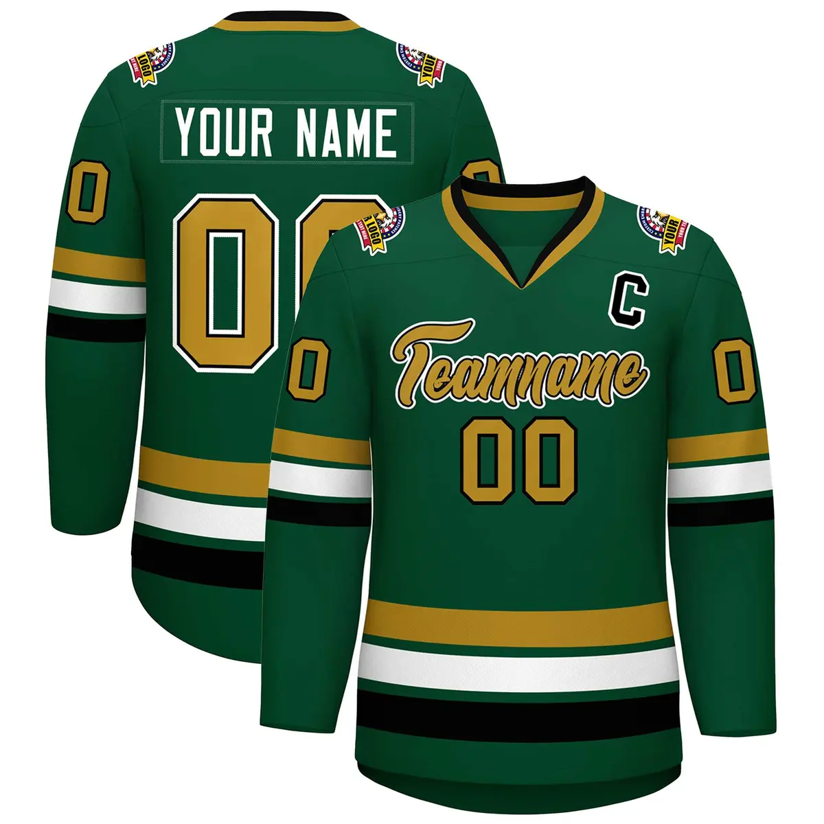 Green Old Gold Black-White Classic Hockey Jersey