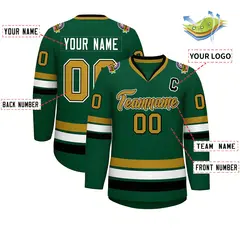 Green Old Gold Black-White Classic Hockey Jersey 2