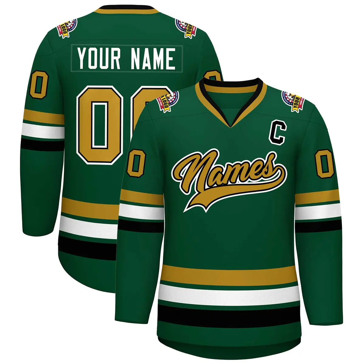 Green Old Gold Black-White Classic Hockey Jersey