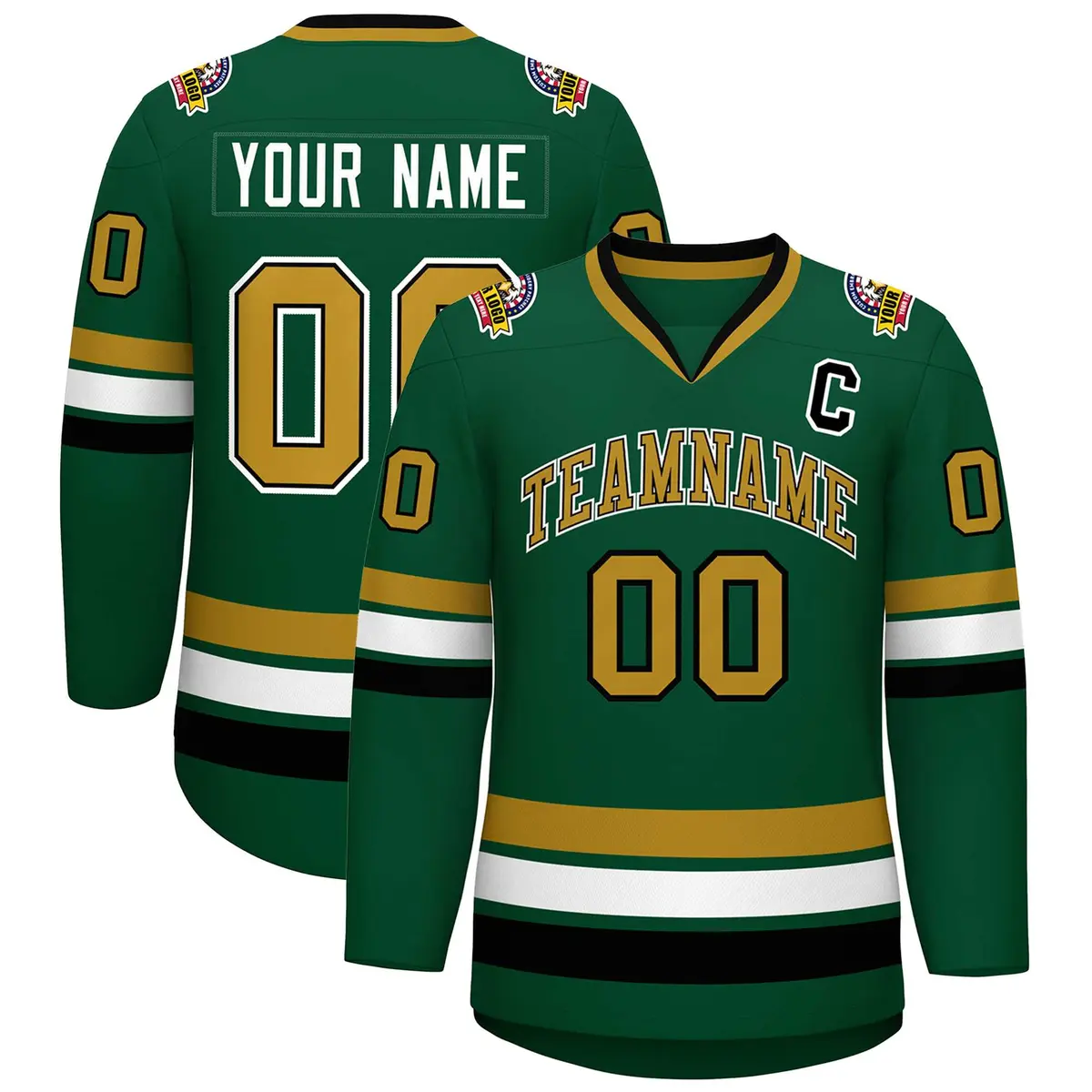 Green Old Gold Black-White Classic Hockey Jersey