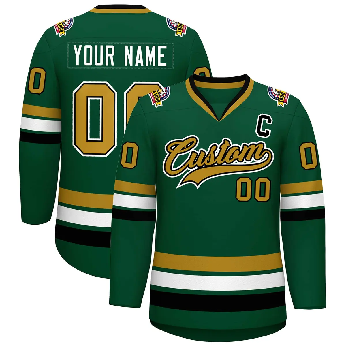 Green Old Gold Black-White Classic Hockey Jersey