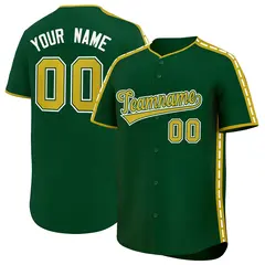 Green Old Gold Color Block Side Dotted Line Baseball Jersey 1
