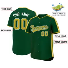 Green Old Gold Color Block Side Dotted Line Baseball Jersey 2