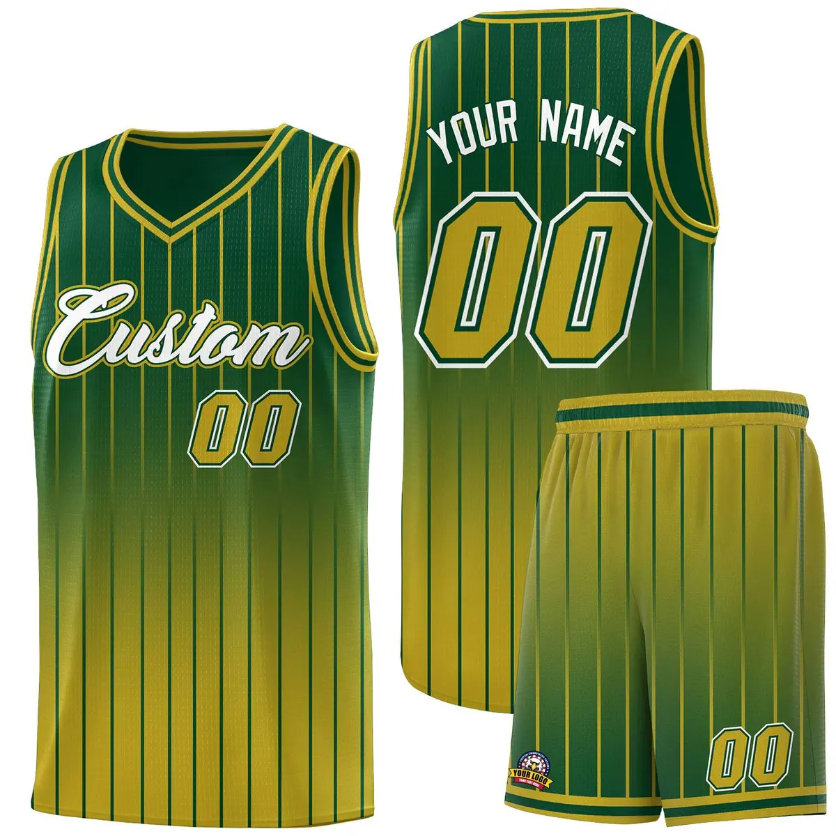 Green Old Gold Gradient Stripe Fashion Basketball Jersey