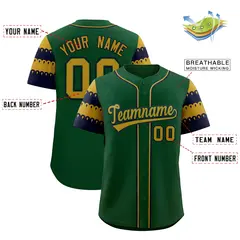 Green Old Gold Navy Sleeve Flag Lace Baseball Jersey 2