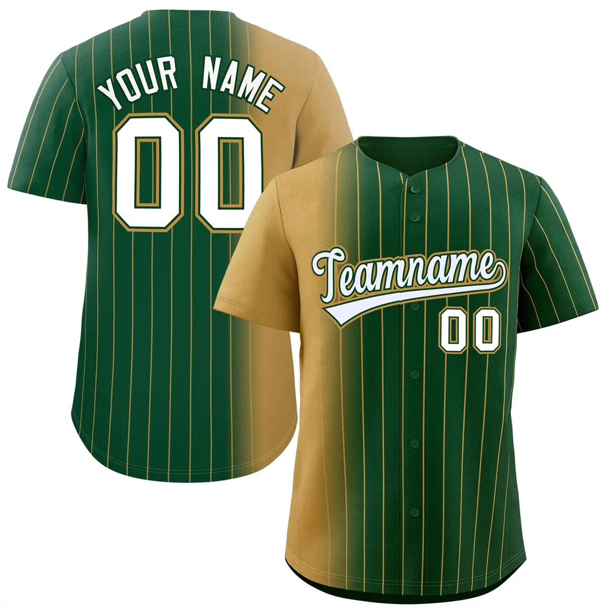 Green Old Gold Pinstripe Gradient Baseball Jersey