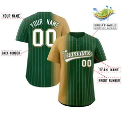 Green Old Gold Pinstripe Gradient Baseball Jersey 2