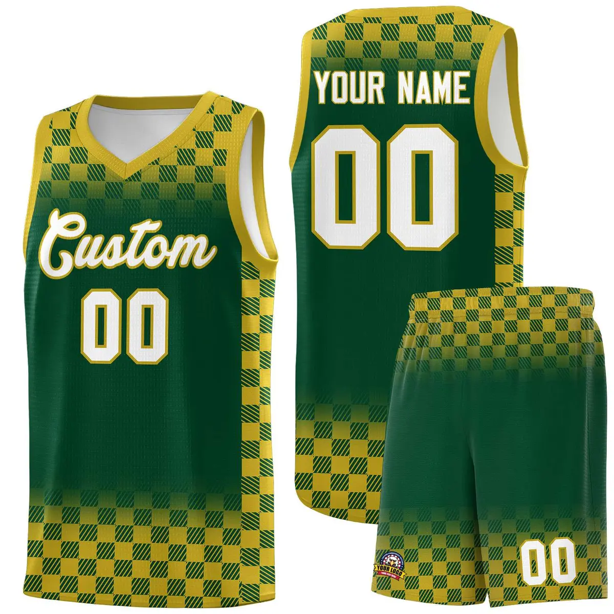 Green Old Gold Plaid Basketball Jersey for Teams