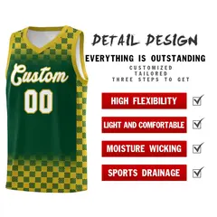 Green Old Gold Plaid Basketball Jersey for Teams 2