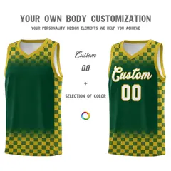 Green Old Gold Plaid Basketball Jersey for Teams 3