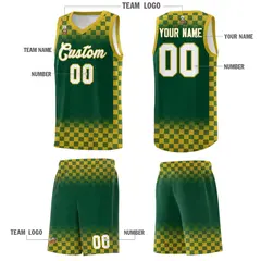 Green Old Gold Plaid Basketball Jersey for Teams 5