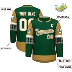 Green Old Gold Raglan Round-Neck Hockey Jersey 2