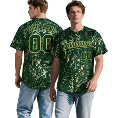 Green Old Gold Shiny Gold Cracked Texture Baseball Jersey 1