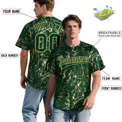 Green Old Gold Shiny Gold Cracked Texture Baseball Jersey 2