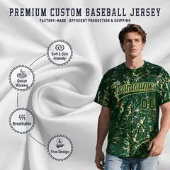 Green Old Gold Shiny Gold Cracked Texture Baseball Jersey 3