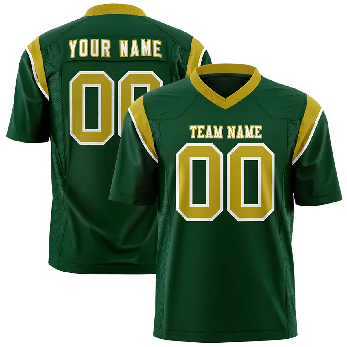 Green Old Gold Shoulder Cut Two-Tone Flag Football Jersey