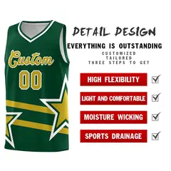 Green Old Gold Star Pattern Double Lines Basketball Kits 2