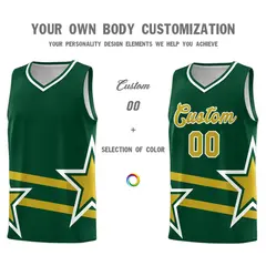 Green Old Gold Star Pattern Double Lines Basketball Kits 3