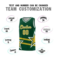 Green Old Gold Star Pattern Double Lines Basketball Kits 4