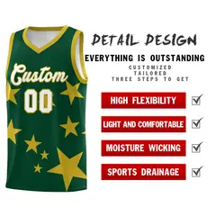 Green Old Gold Star Print Graffiti Basketball Jersey Sets 2