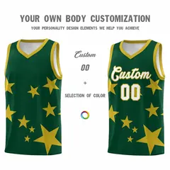 Green Old Gold Star Print Graffiti Basketball Jersey Sets 3