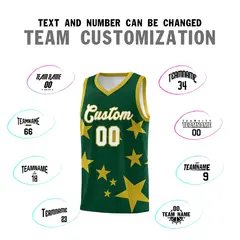 Green Old Gold Star Print Graffiti Basketball Jersey Sets 4