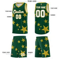 Green Old Gold Star Print Graffiti Basketball Jersey Sets 5