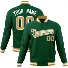 Green Old Gold-White Full-Snap Varsity Letterman Jacket