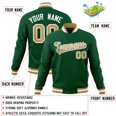 Green Old Gold-White Full-Snap Varsity Letterman Jacket 4