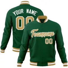 Green Old Gold-White Full-Snap Varsity Letterman Jacket