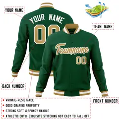 Green Old Gold-White Full-Snap Varsity Letterman Jacket 4