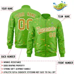 Green Old Gold White Full-Zip Graffiti Splash Varsity Letterman Jacket 2