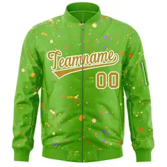 Green Old Gold White Full-Zip Graffiti Splash Varsity Letterman Jacket 3