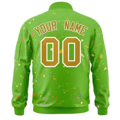 Green Old Gold White Full-Zip Graffiti Splash Varsity Letterman Jacket 4
