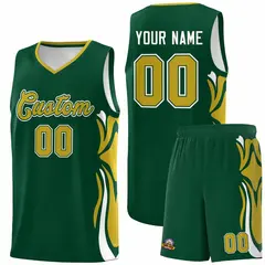 Green Old Gold-White Graffiti Side Curve Basketball Jersey Sets