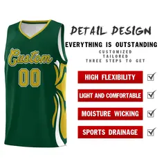 Green Old Gold-White Graffiti Side Curve Basketball Jersey Sets 2