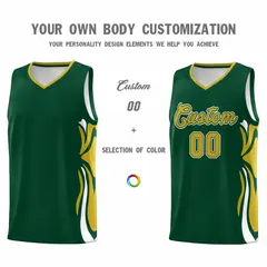 Green Old Gold-White Graffiti Side Curve Basketball Jersey Sets 3