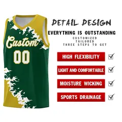 Green Old Gold-White Sparkle Print Basketball Kits 2