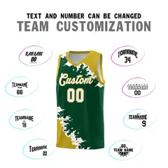 Green Old Gold-White Sparkle Print Basketball Kits 4