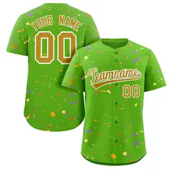 Green Old Gold White Splash Graffiti Striped Baseball Jersey 1