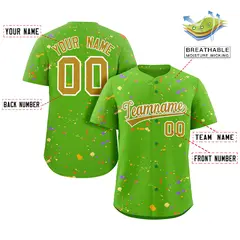 Green Old Gold White Splash Graffiti Striped Baseball Jersey 2