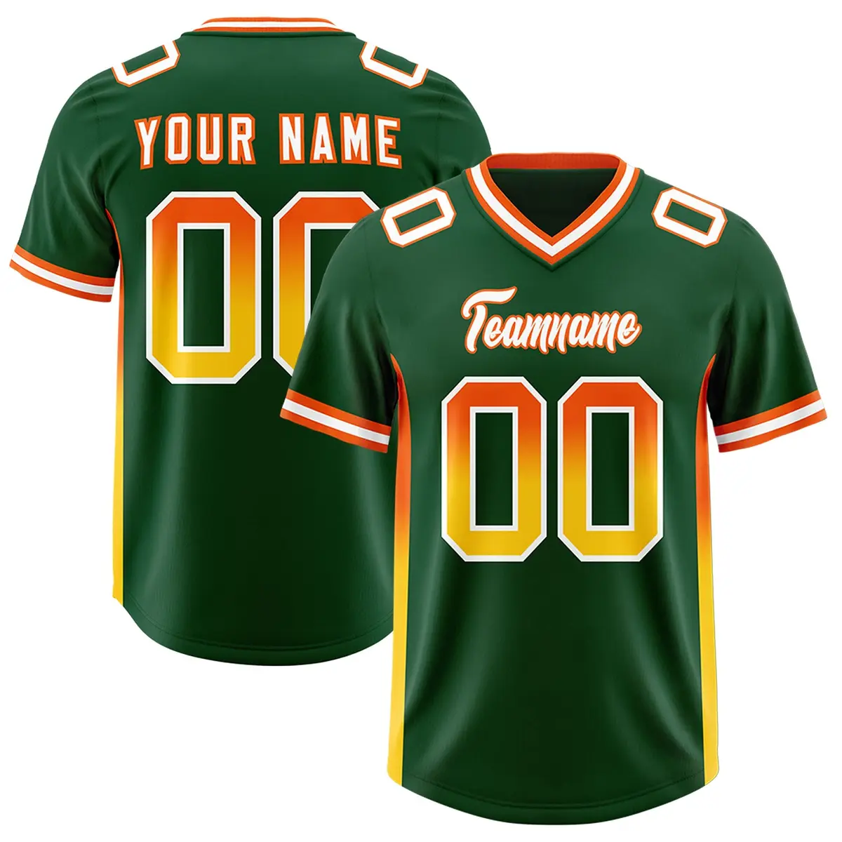 Green Orange and Gold Sides Gradient Fashion Football Jersey