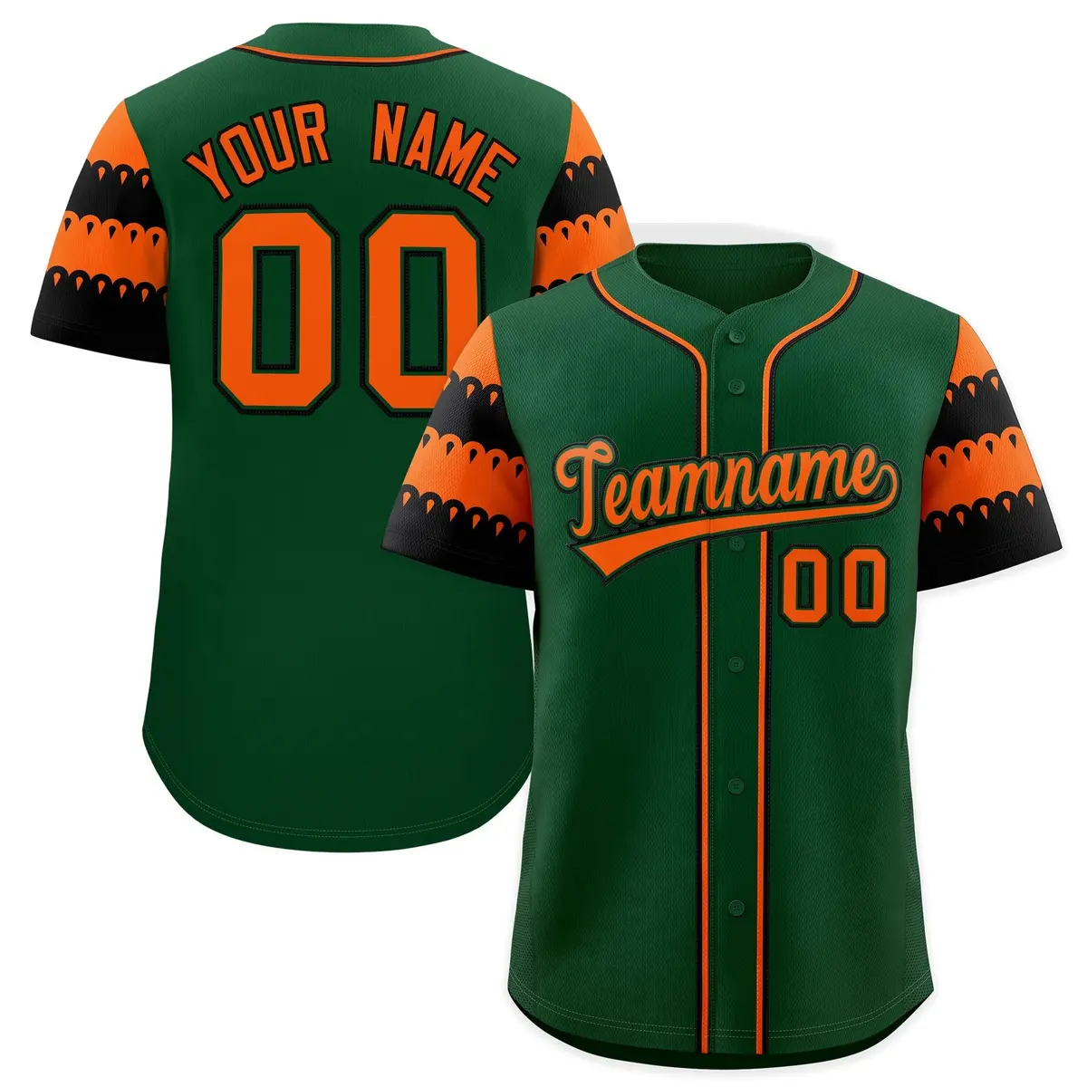 Green Orange Black Sleeve Flag Lace Baseball Jersey