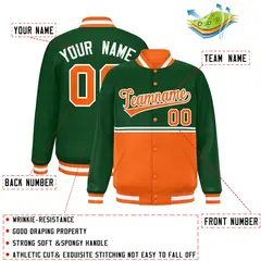 Green Orange Color Block Varsity Full-Snap Letterman Jacket 2