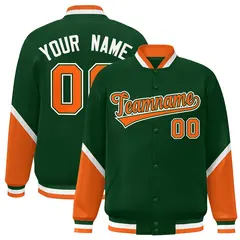 Green Orange Color Block Varsity Letterman Baseball Jacket 1