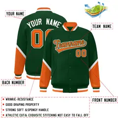 Green Orange Color Block Varsity Letterman Baseball Jacket 2