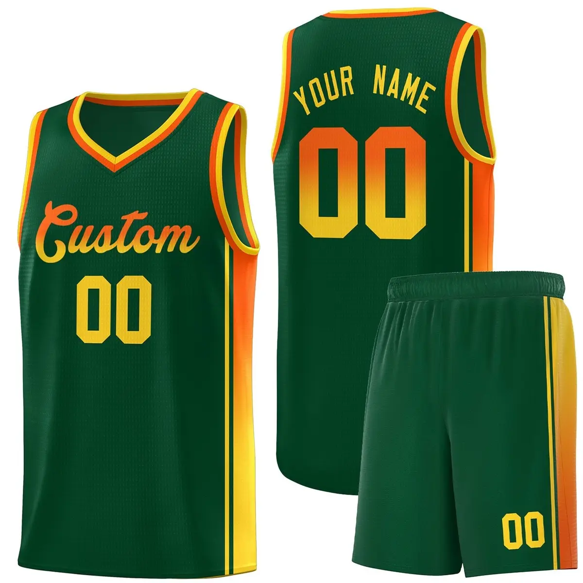 Green Orange-Gold Gradient Fashion Sports Basketball Jersey